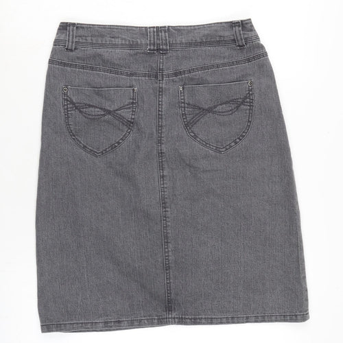 BHS Womens Grey Cotton A-Line Skirt Size 30 in Zip
