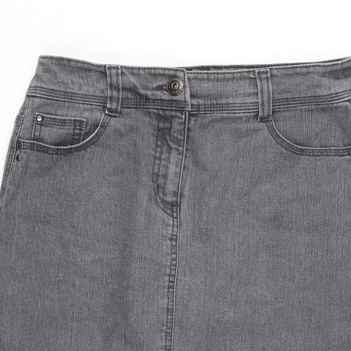 BHS Womens Grey Cotton A-Line Skirt Size 30 in Zip