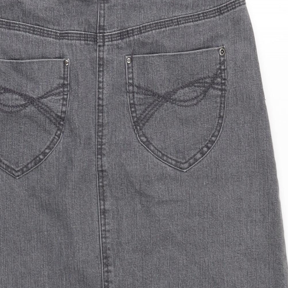 BHS Womens Grey Cotton A-Line Skirt Size 30 in Zip