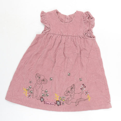 George Girls Pink Cotton Pinafore/Dungaree Dress Size 18-24 Months Crew Neck Button