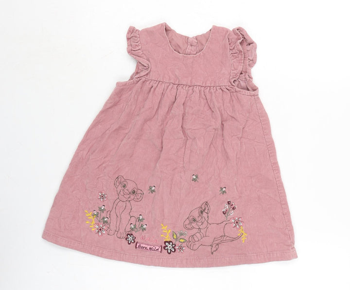 George Girls Pink Cotton Pinafore/Dungaree Dress Size 18-24 Months Crew Neck Button