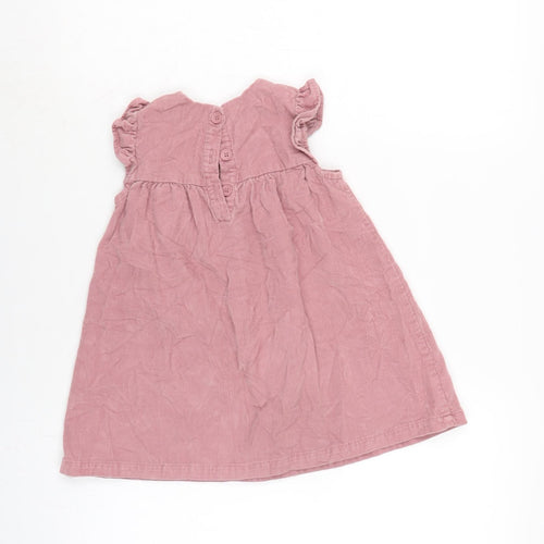 George Girls Pink Cotton Pinafore/Dungaree Dress Size 18-24 Months Crew Neck Button