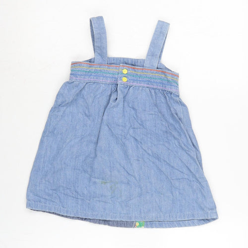 Little Bird Girls Blue Cotton Pinafore/Dungaree Dress Size 2-3 Years Square Neck Button