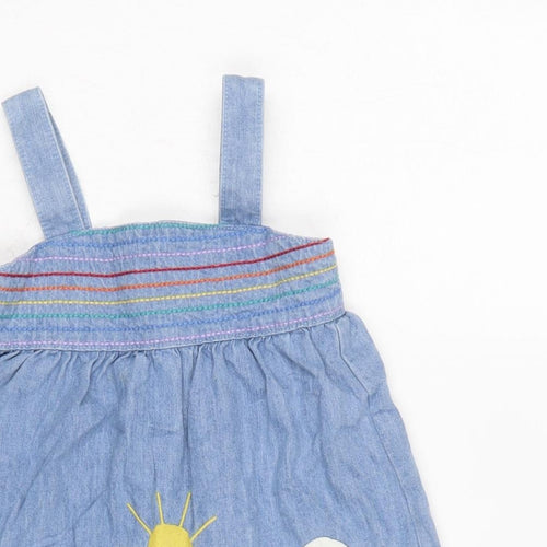 Little Bird Girls Blue Cotton Pinafore/Dungaree Dress Size 2-3 Years Square Neck Button