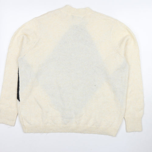 Marks and Spencer Womens Ivory Round Neck Argyle/Diamond Acrylic Pullover Jumper Size L