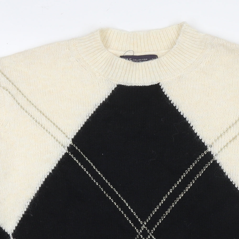Marks and Spencer Womens Ivory Round Neck Argyle/Diamond Acrylic Pullover Jumper Size L
