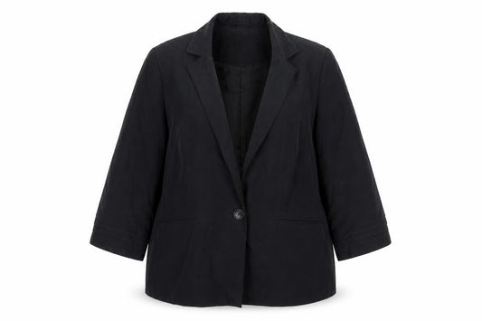 Front view of Dorothy Perkins women’s black jacket blazer, size UK 14, button