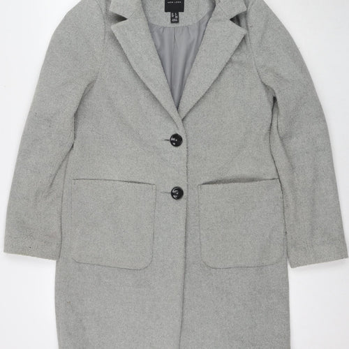 New Look Womens Grey Pea Coat Coat Size 8 Button