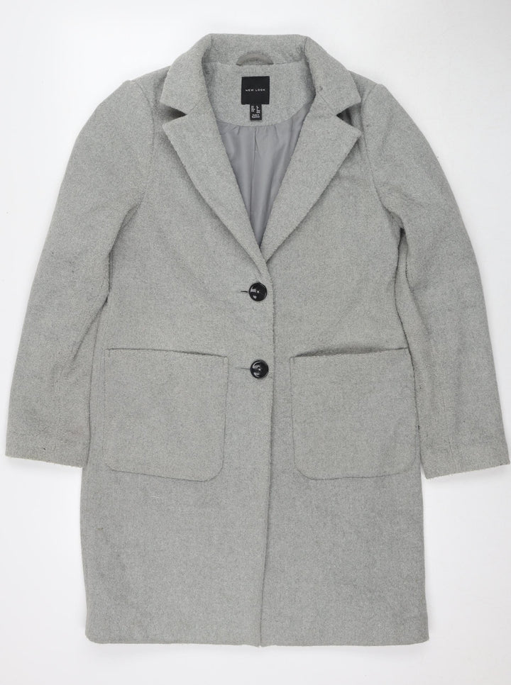 New Look Womens Grey Pea Coat Coat Size 8 Button