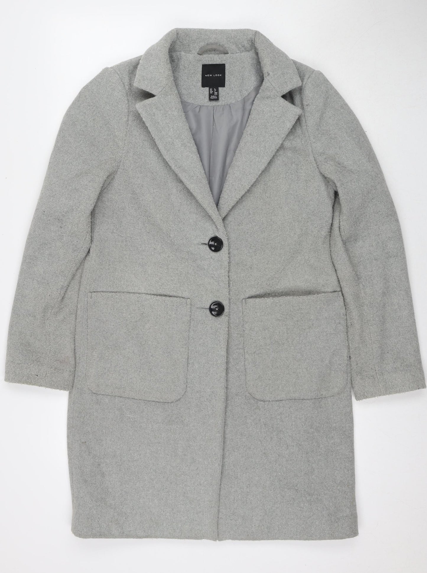 New Look Womens Grey Pea Coat Coat Size 8 Button