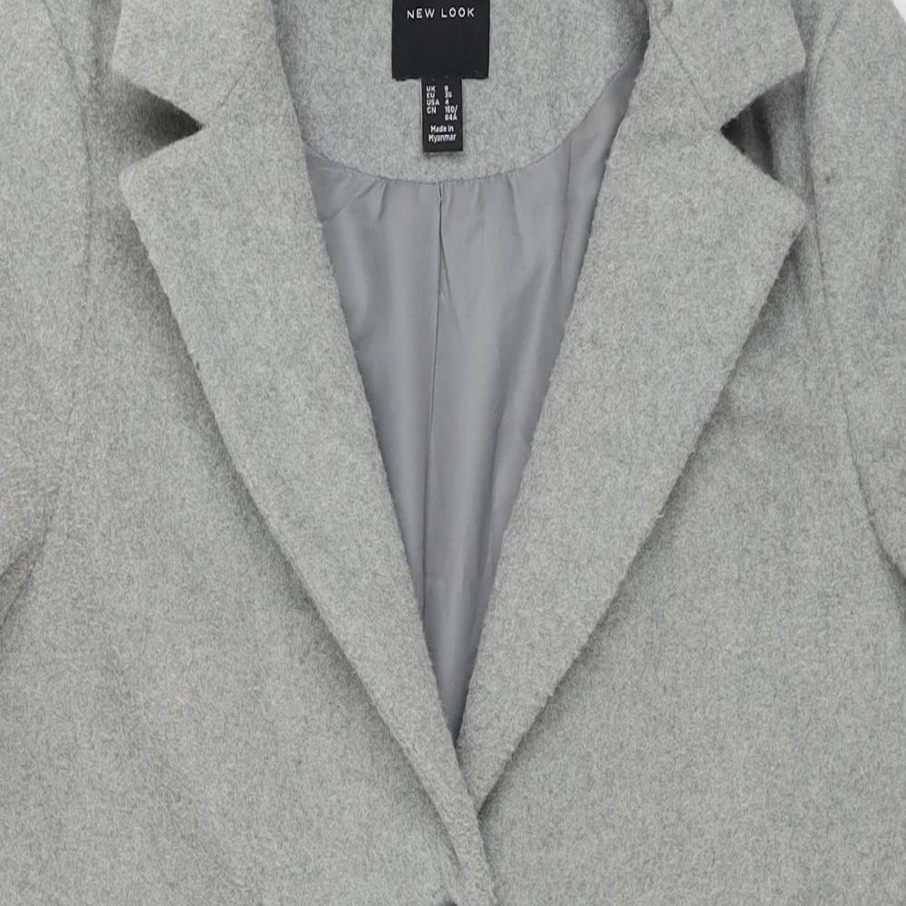 New Look Womens Grey Pea Coat Coat Size 8 Button