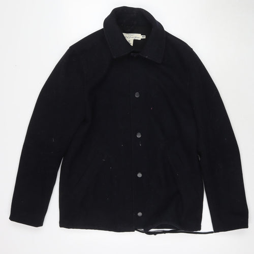 H&M Mens Black Overcoat Coat Size S Zip