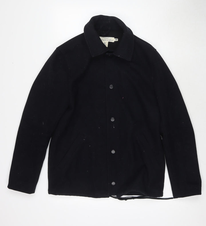 H&M Mens Black Overcoat Coat Size S Zip