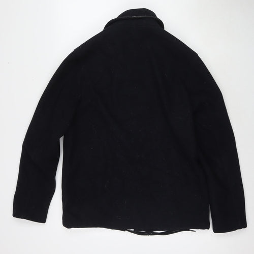 H&M Mens Black Overcoat Coat Size S Zip