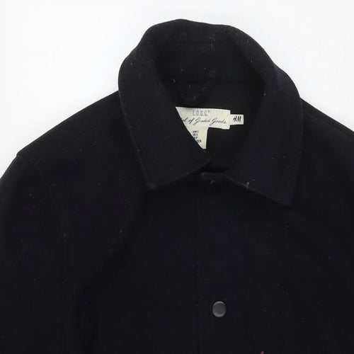 H&M Mens Black Overcoat Coat Size S Zip