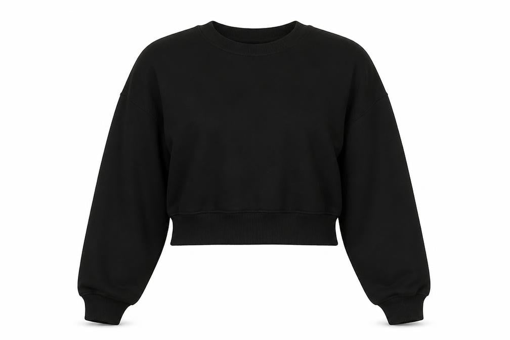 Front view of Divided by H&M women’s black cotton pullover sweatshirt, size M, pullover