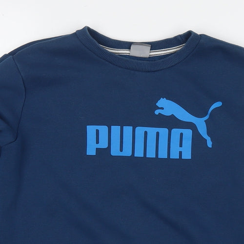 PUMA Boys Blue Cotton Pullover Sweatshirt Size 8-9 Years Pullover - Logo