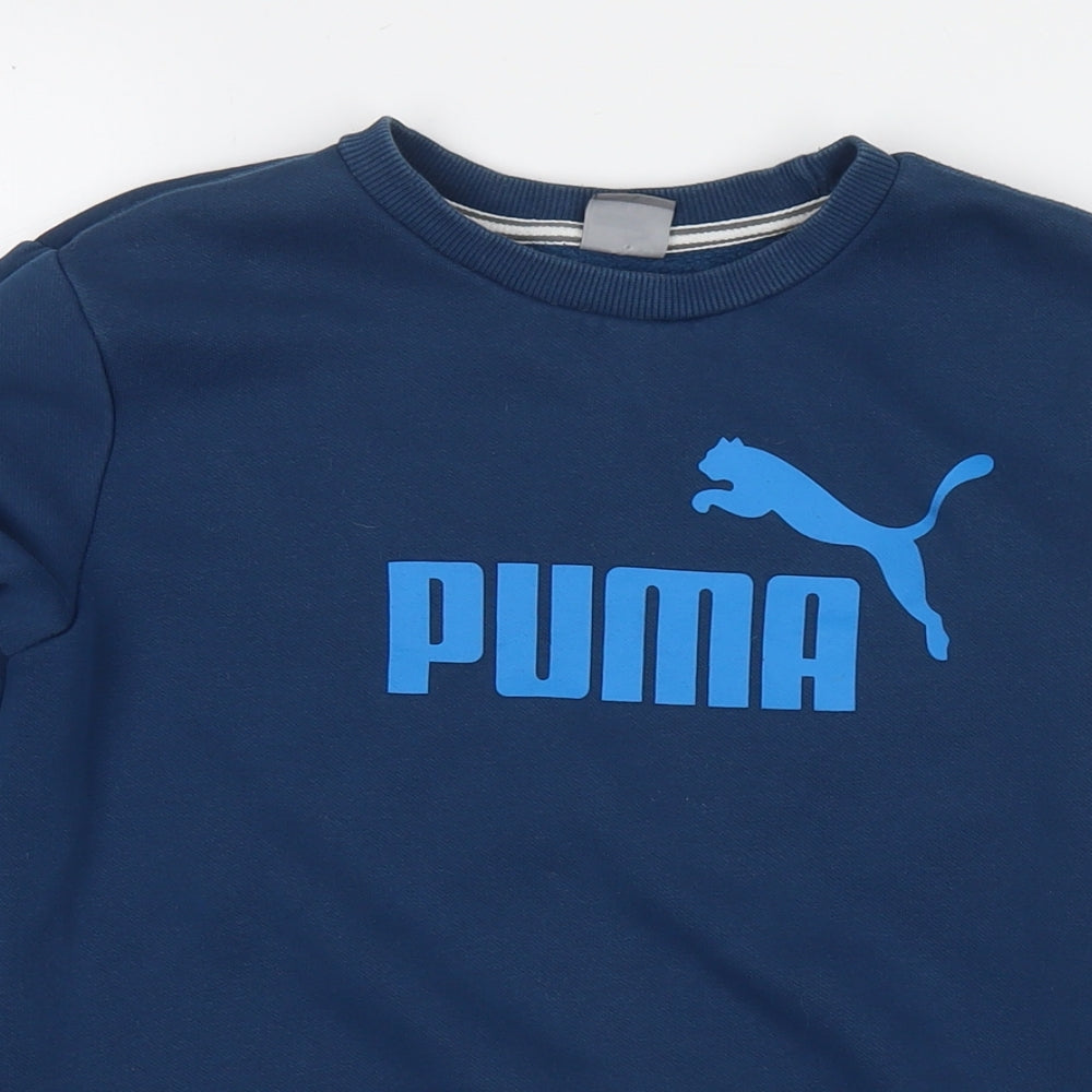 PUMA Boys Blue Cotton Pullover Sweatshirt Size 8-9 Years Pullover - Logo