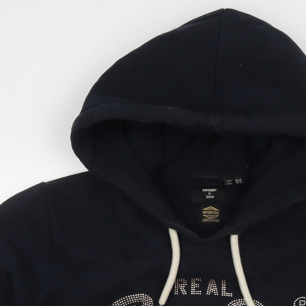 Superdry Womens Black Cotton Pullover Hoodie Size 16 Pullover - Logo