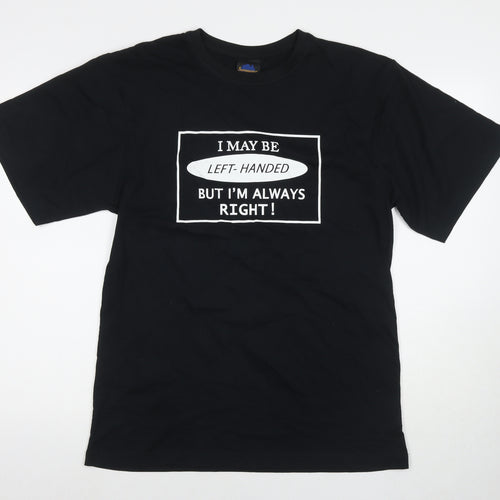 Samsousan Womens Black Cotton Basic T-Shirt Size L Round Neck - Left Handed But Always Right