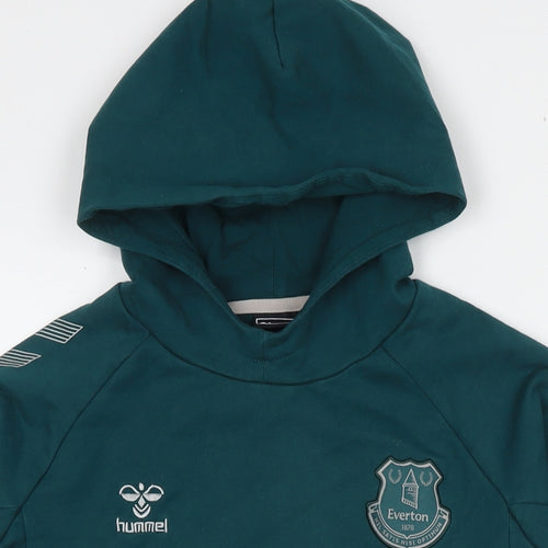 Hummel Boys Green Cotton Pullover Hoodie Size 14-15 Years Pullover - Logo Everton