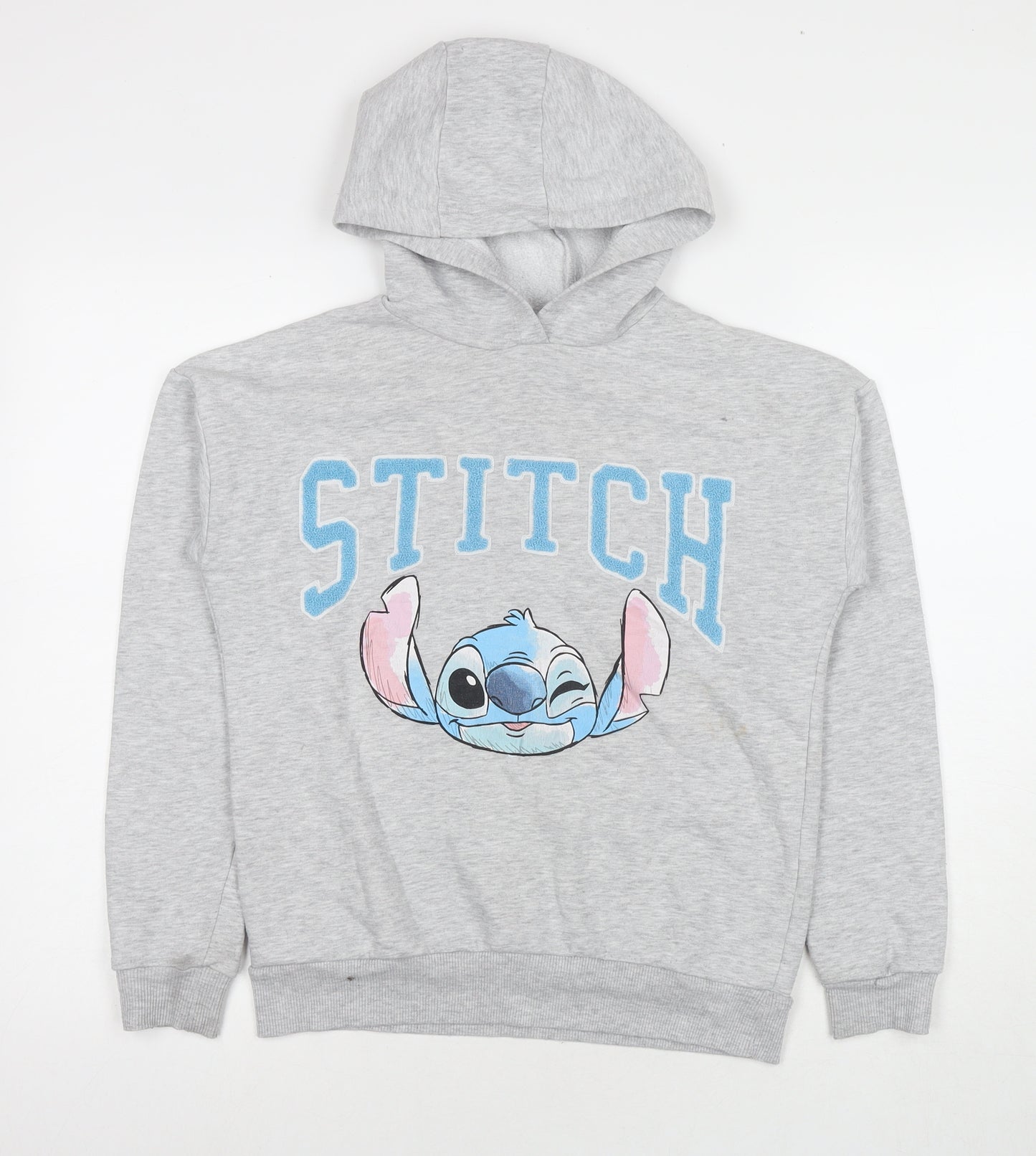 Disney Girls Grey Polyester Pullover Hoodie Size 12-13 Years Pullover - Stitch