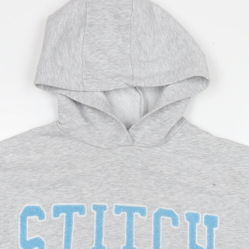 Disney Girls Grey Polyester Pullover Hoodie Size 12-13 Years Pullover - Stitch