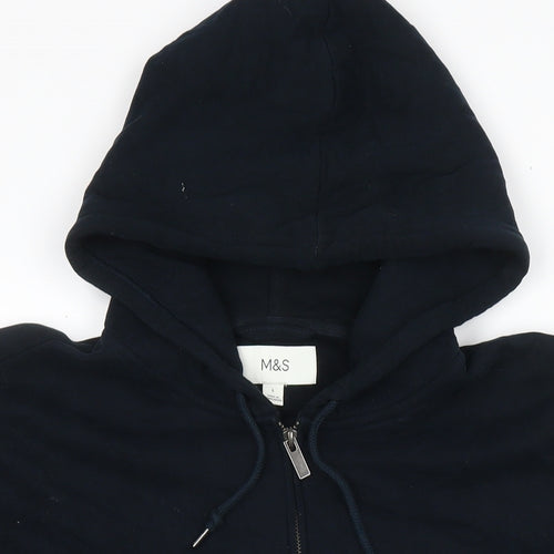 Marks and Spencer Mens Blue Cotton Full Zip Hoodie Size L