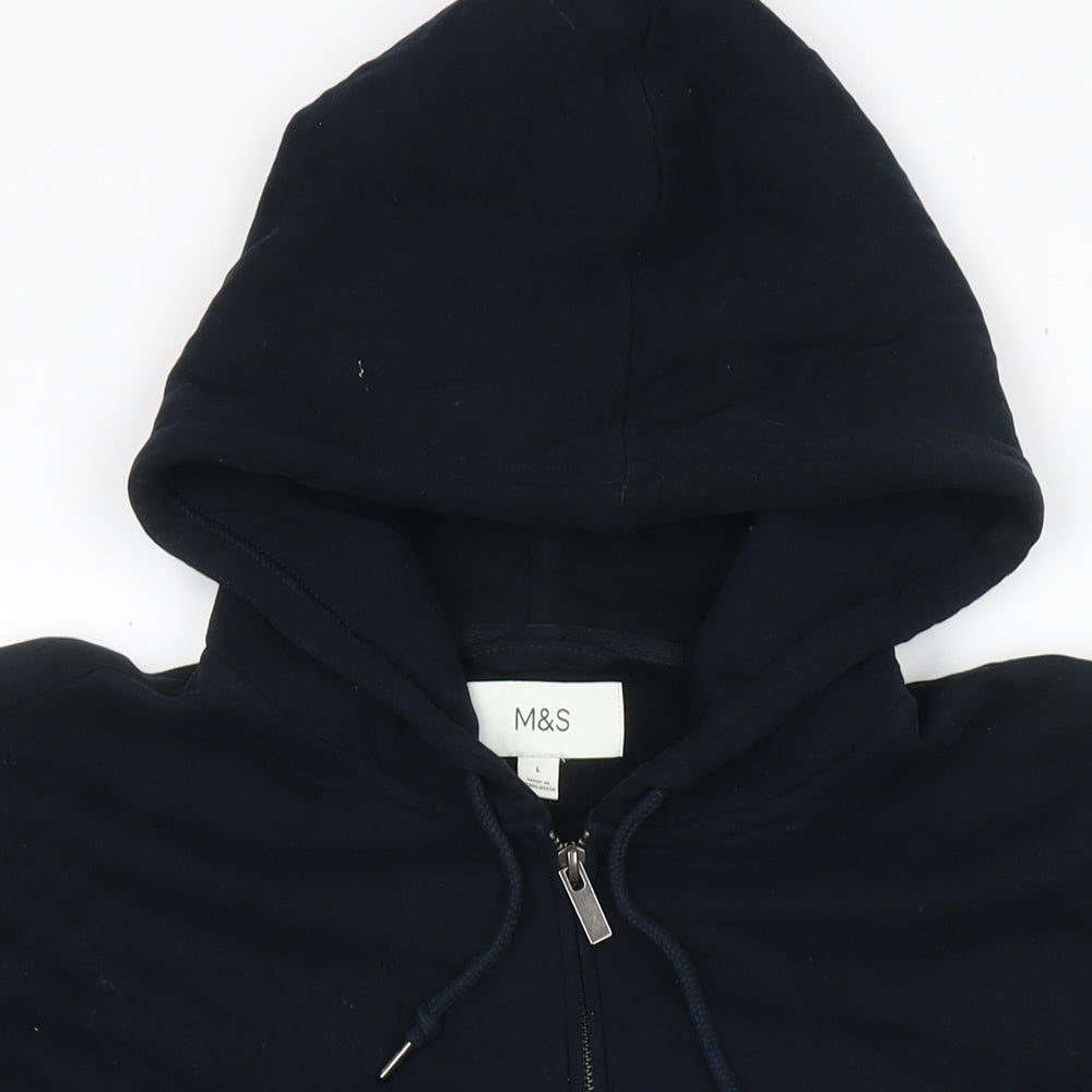 Marks and Spencer Mens Blue Cotton Full Zip Hoodie Size L