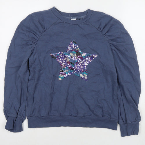 NEXT Girls Blue Cotton Pullover Sweatshirt Size 14 Years Pullover - Sequin Detail Star