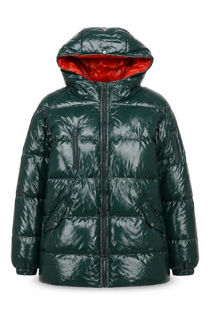 Boohoo Womens Green Puffer Jacket Jacket Size 8 Zip