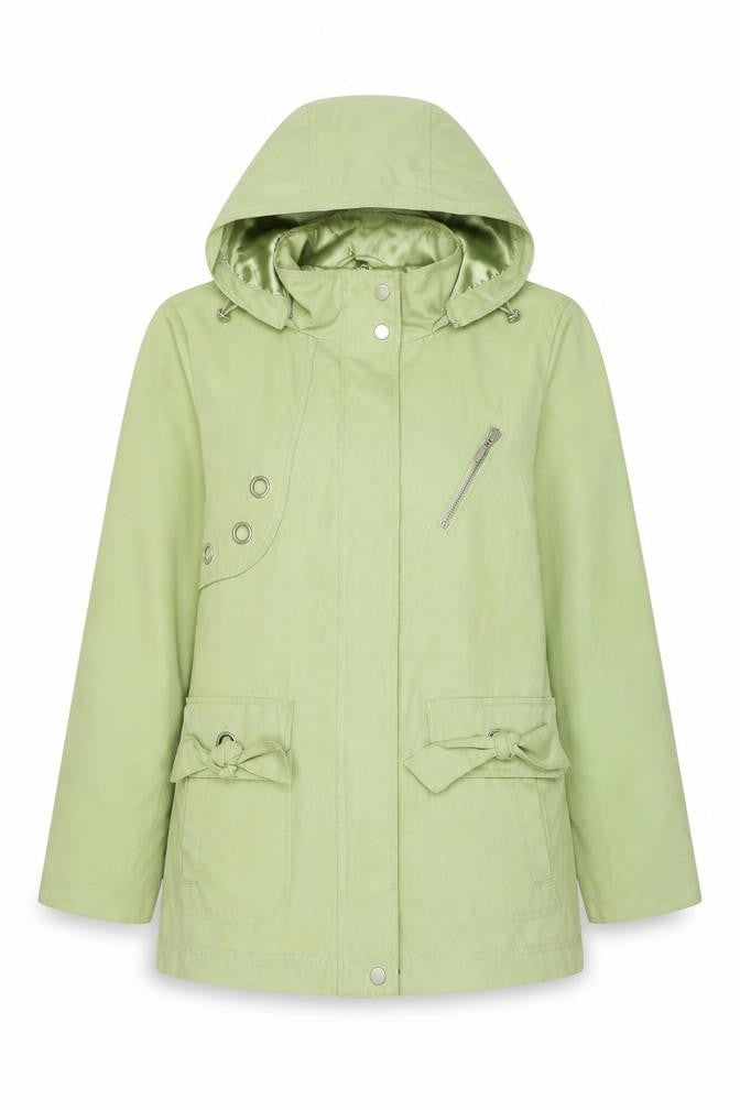 Front view of Lakeland women’s green jacket, size UK 10, zip
