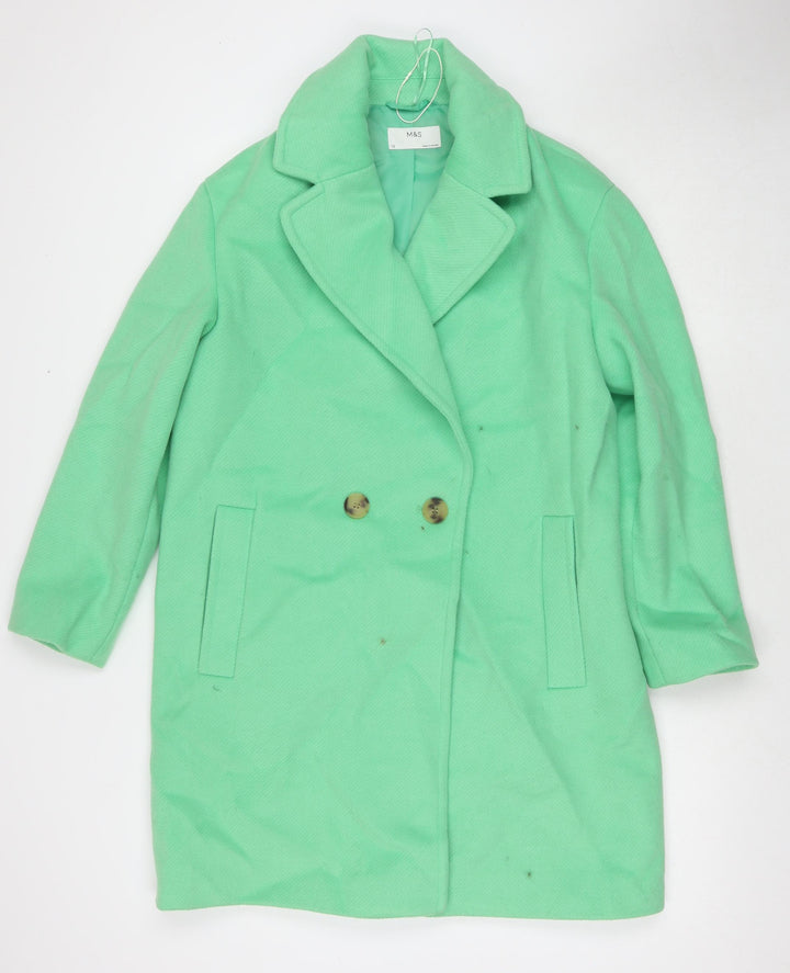 Marks and Spencer Womens Green Pea Coat Coat Size 12 Button