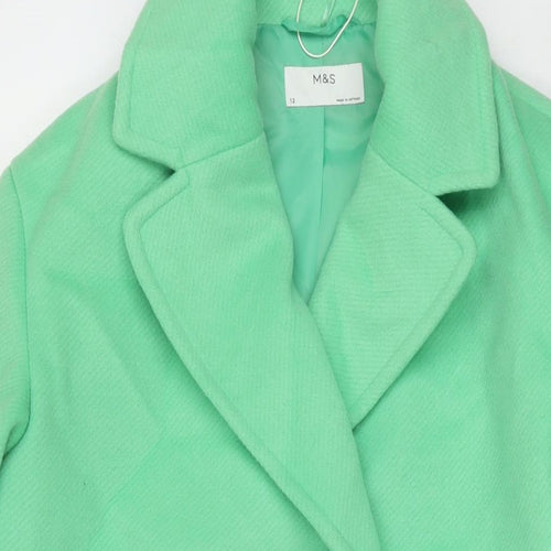 Marks and Spencer Womens Green Pea Coat Coat Size 12 Button