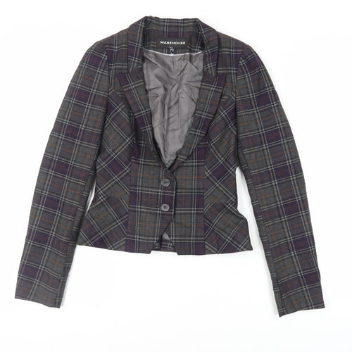 Warehouse Womens Green Plaid Jacket Blazer Size 6 Button