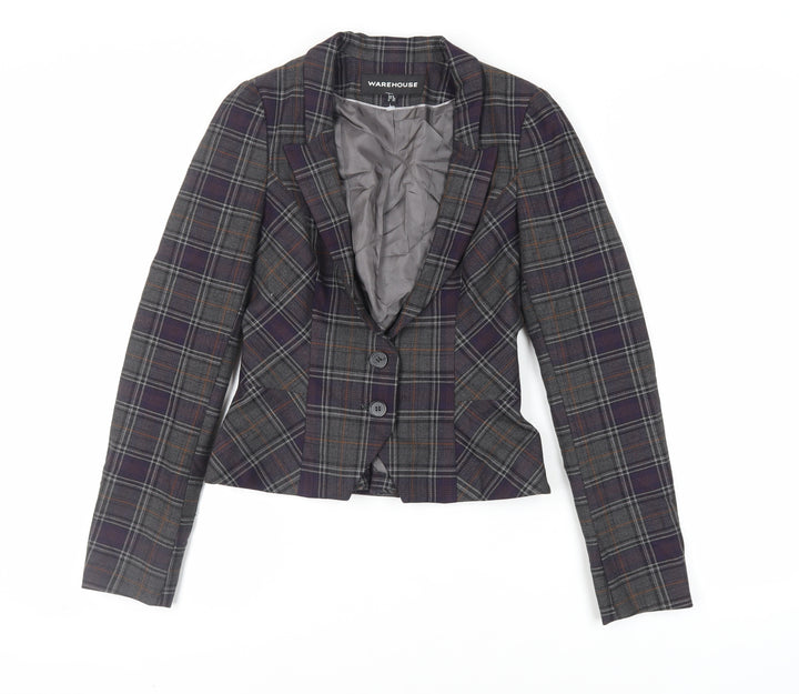 Warehouse Womens Green Plaid Jacket Blazer Size 6 Button
