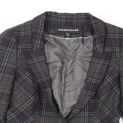 Warehouse Womens Green Plaid Jacket Blazer Size 6 Button