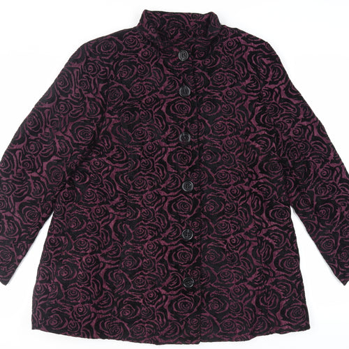 TIGI Womens Purple Floral Overcoat Coat Size 14 Button - Size 14-16