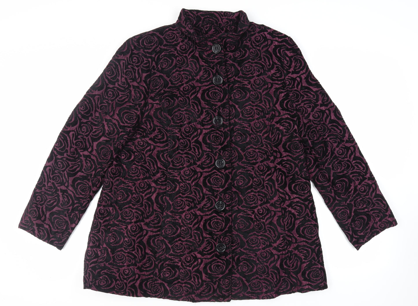 TIGI Womens Purple Floral Overcoat Coat Size 14 Button - Size 14-16