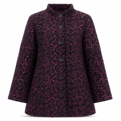 TIGI Womens Purple Floral Overcoat Coat Size 14 Button - Size 14-16