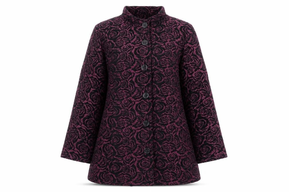 TIGI Womens Purple Floral Overcoat Coat Size 14 Button - Size 14-16