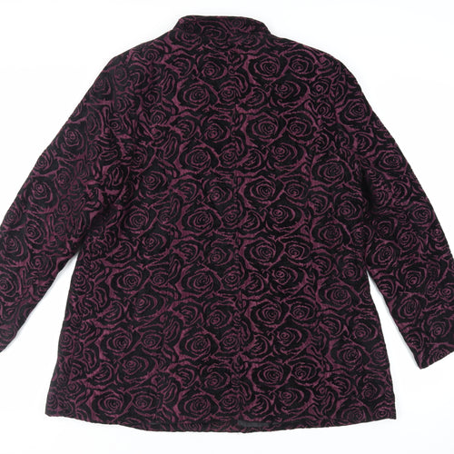 TIGI Womens Purple Floral Overcoat Coat Size 14 Button - Size 14-16