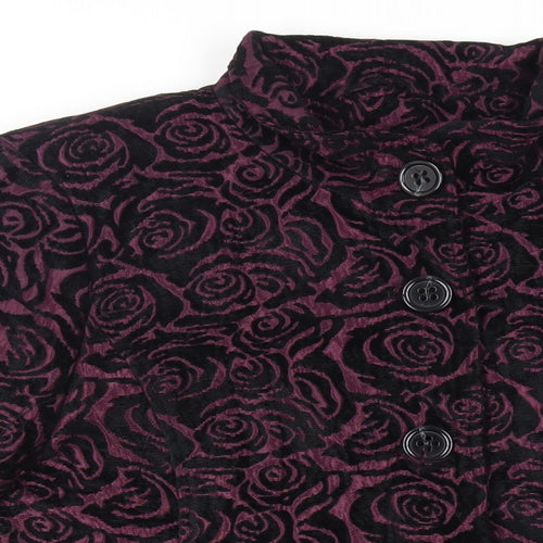 TIGI Womens Purple Floral Overcoat Coat Size 14 Button - Size 14-16