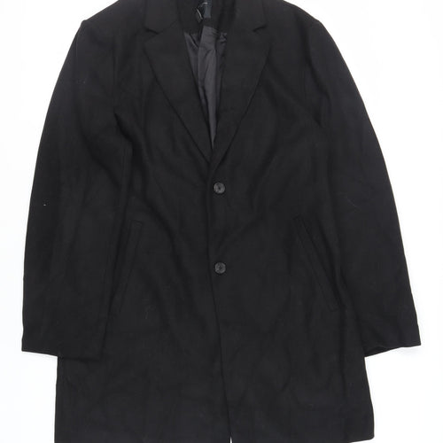 New Look Men Mens Black Overcoat Coat Size XL Button