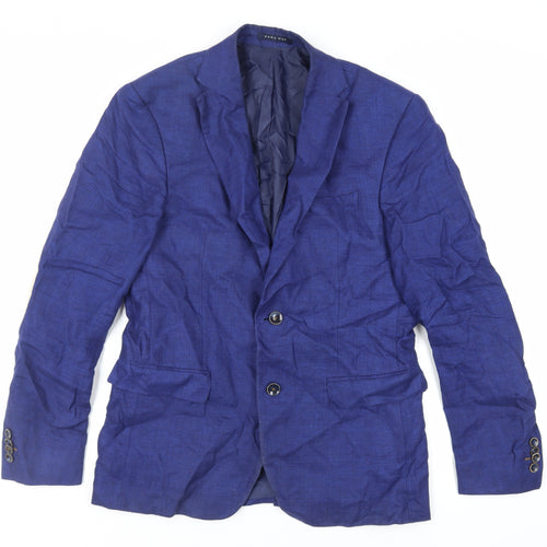Zara Man Mens Blue Jacket Blazer Size 40 Button - Elbow Patches