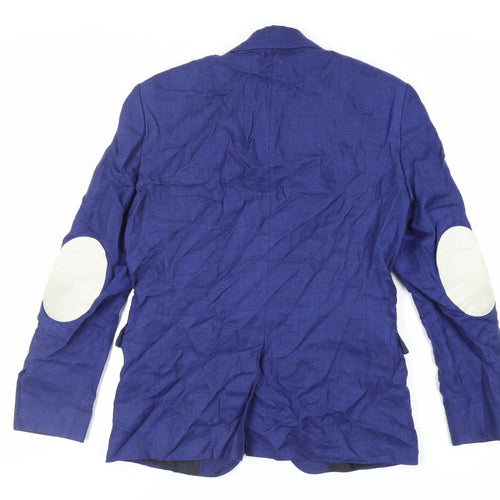 Zara Man Mens Blue Jacket Blazer Size 40 Button - Elbow Patches