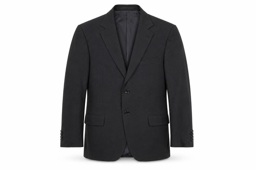Front view of Marks & Spencer men’s black polyester jacket suit jacket, size 40, regular