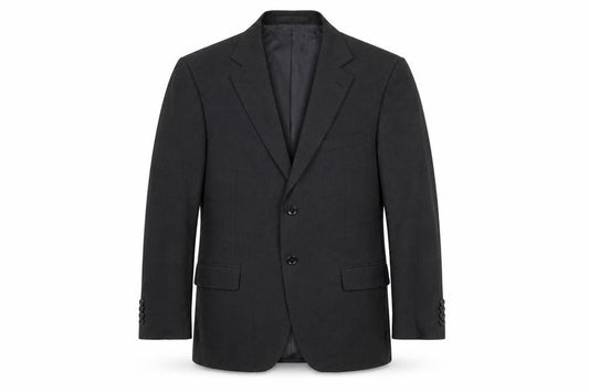 Front view of Marks & Spencer men’s black polyester jacket suit jacket, size 40, regular