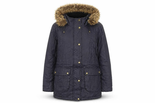 Front view of Marks & Spencer women’s blue jacket, size UK 12, zip - hooded