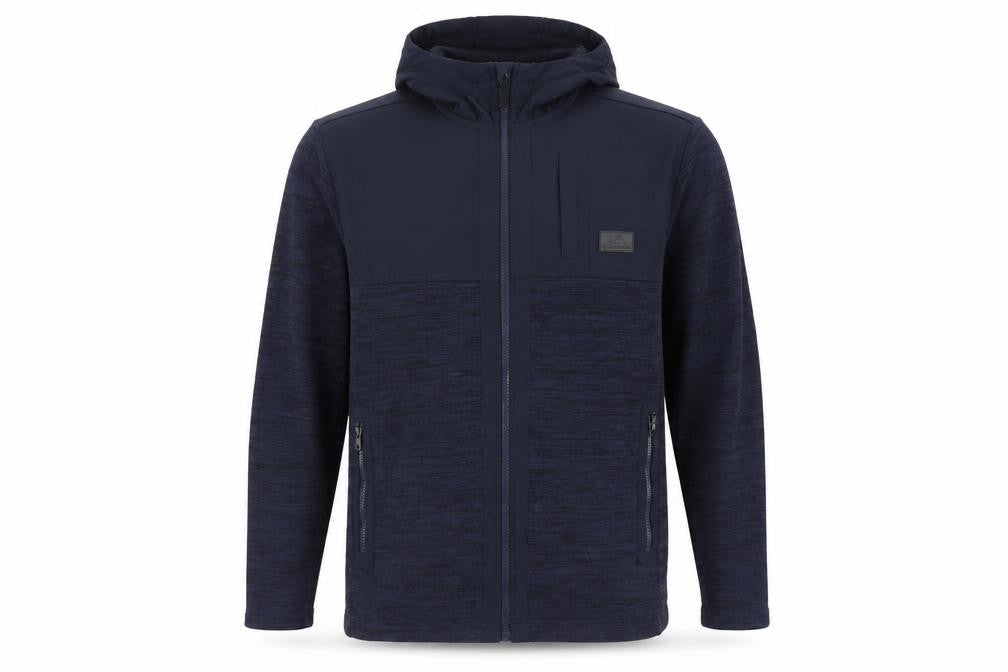 Front view of Ozark Trail men’s blue jacket, size L, zip - hooded